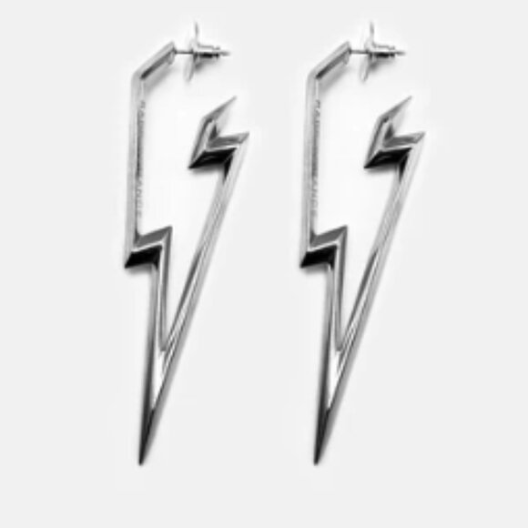 Rare-Romance Large Silver Lightening Bolt Bowie Potter Stainless Earrings - Picture 2 of 3